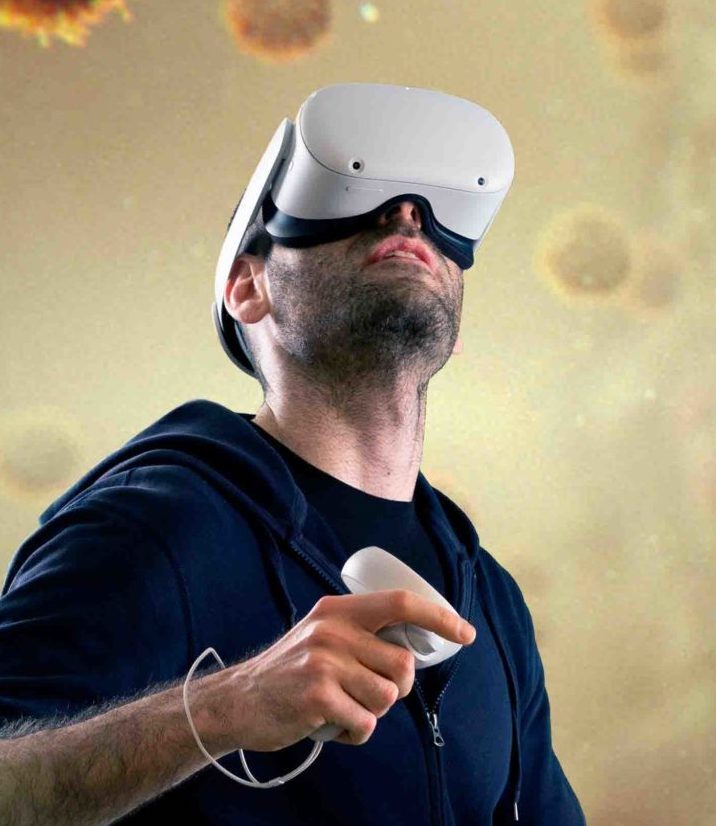 Person wearing virtual reality headset