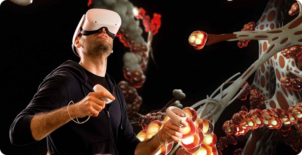 Person wearing virtual reality headset